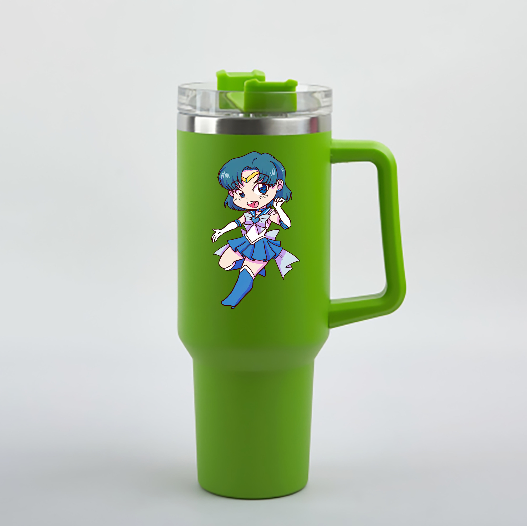 （画像用） 美少女戦士セーラームーン 水野 亜美 みずの あみ Sailor Moon Mizuno Ami 1200mL車用タンブラー - クリスタルステッカー（プラスチックストロー付き）